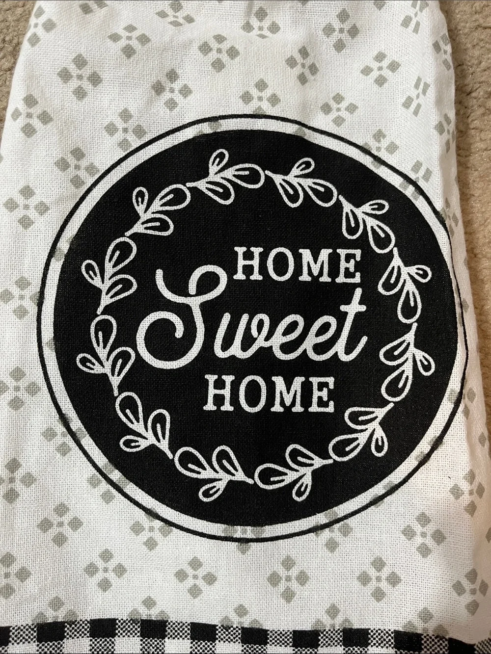 NEW Mabelle Home Sweet Home Tie Kitchen Towel | Farmhouse Black White Decor